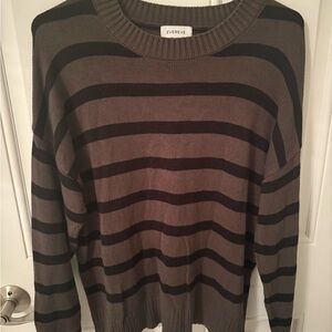 Evereve Striped Sweater - Black and Brown